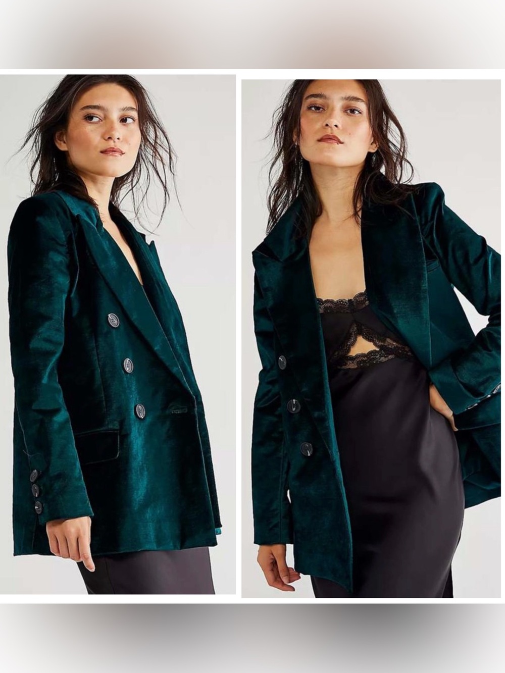 NEW! Free People Ashby Jade Green Velvet Blazer Double Breasted Statement S